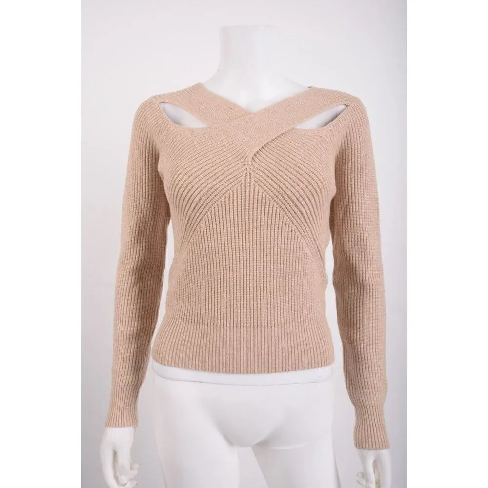Astr the Label Womens Viana Sweater Criss cross cut out XS Oatmeal Tan NWT